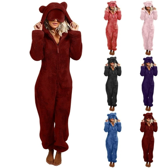 Women's Fleece Onesie Pajamas Hooded Romper Sleepwear Loungewear (Dark Gray, L)