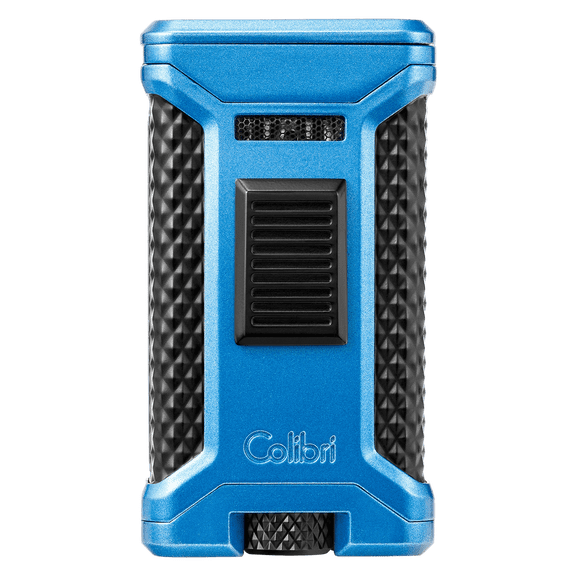 Colibri Ascari Triple Jet Flame Butane Lighter, Windproof & Refillable, Cigar Enthusiast's Choice with Integrated Punch, Blue Fuel Window, and Adjustable Flame (Metallic Blue   Black)