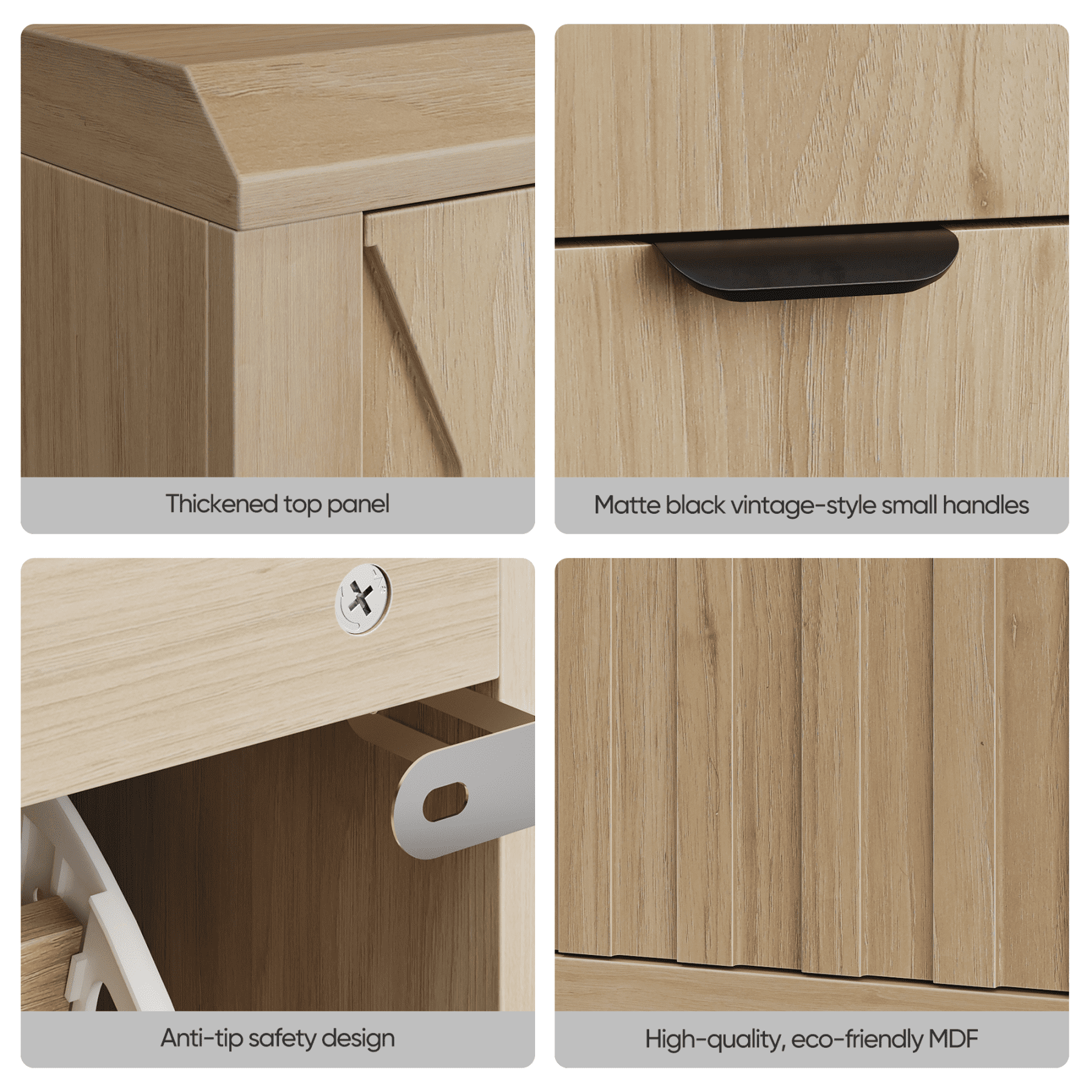 Leumius Shoe Cabinet Storage with 2 Flip Drawers,Wood Shoe Cabinet with Vertical Carved Panels,Freestanding Shoe Storage Cabinet for Entryway Hallway,Oak