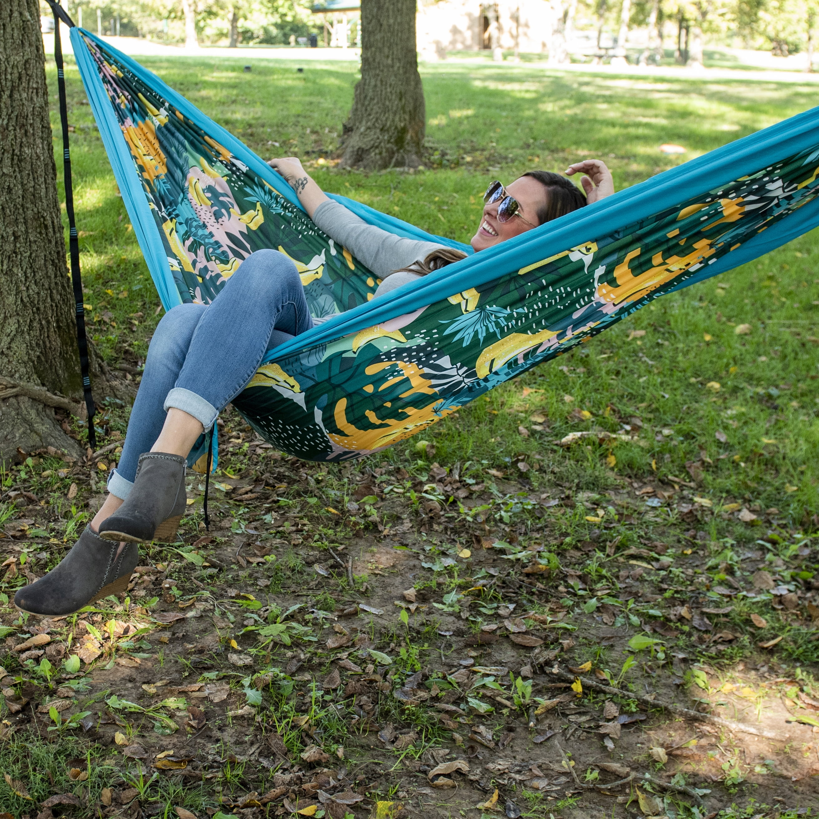 Equip Lightweight Portable Nylon Camping Travel Hammock, 1 Blue Tropic Like It's Hot Pattern, Size 116" L x 59" W