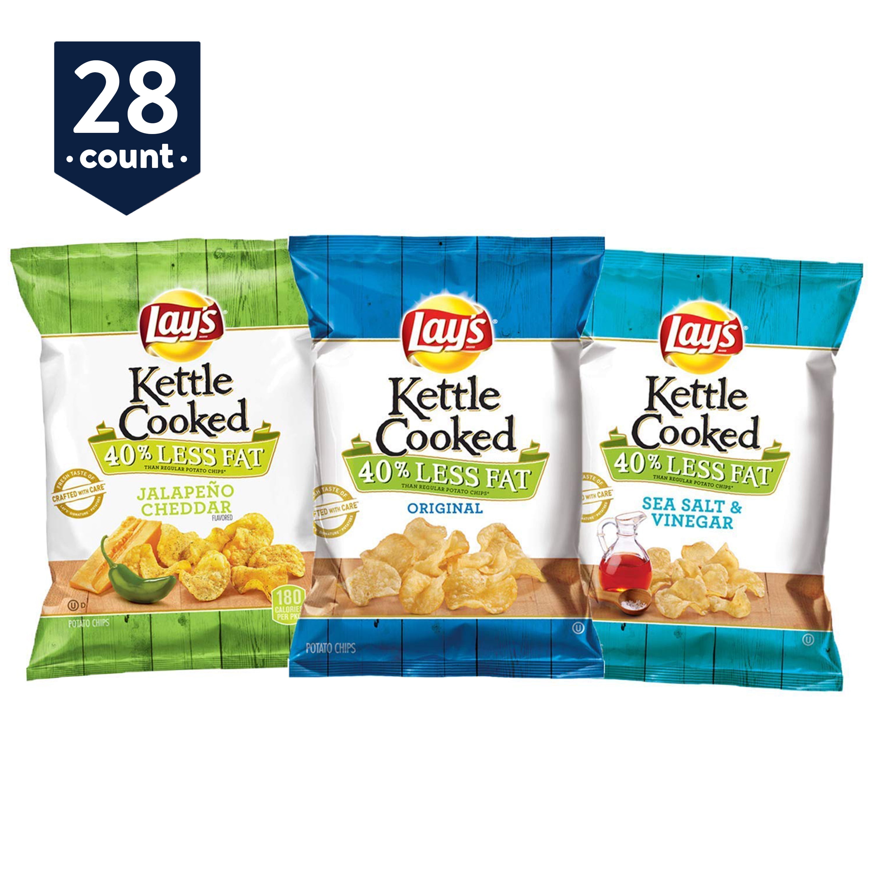 Lay's Kettle Cooked 40 Reduced Fat, Variety Pack, 1.375 oz Bags, 28