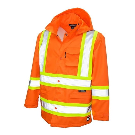 Rain Jacket, Polyester, Polyurethane, Class 3 Type R, Orange, 2XL