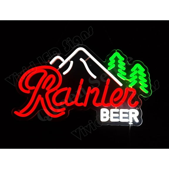 Queen Sense 16"x10" Rainiers Beer Mountain LED Neon Sign for Wall Decor Dimmable USB Powered LED Light W116RBMV2-5VLED