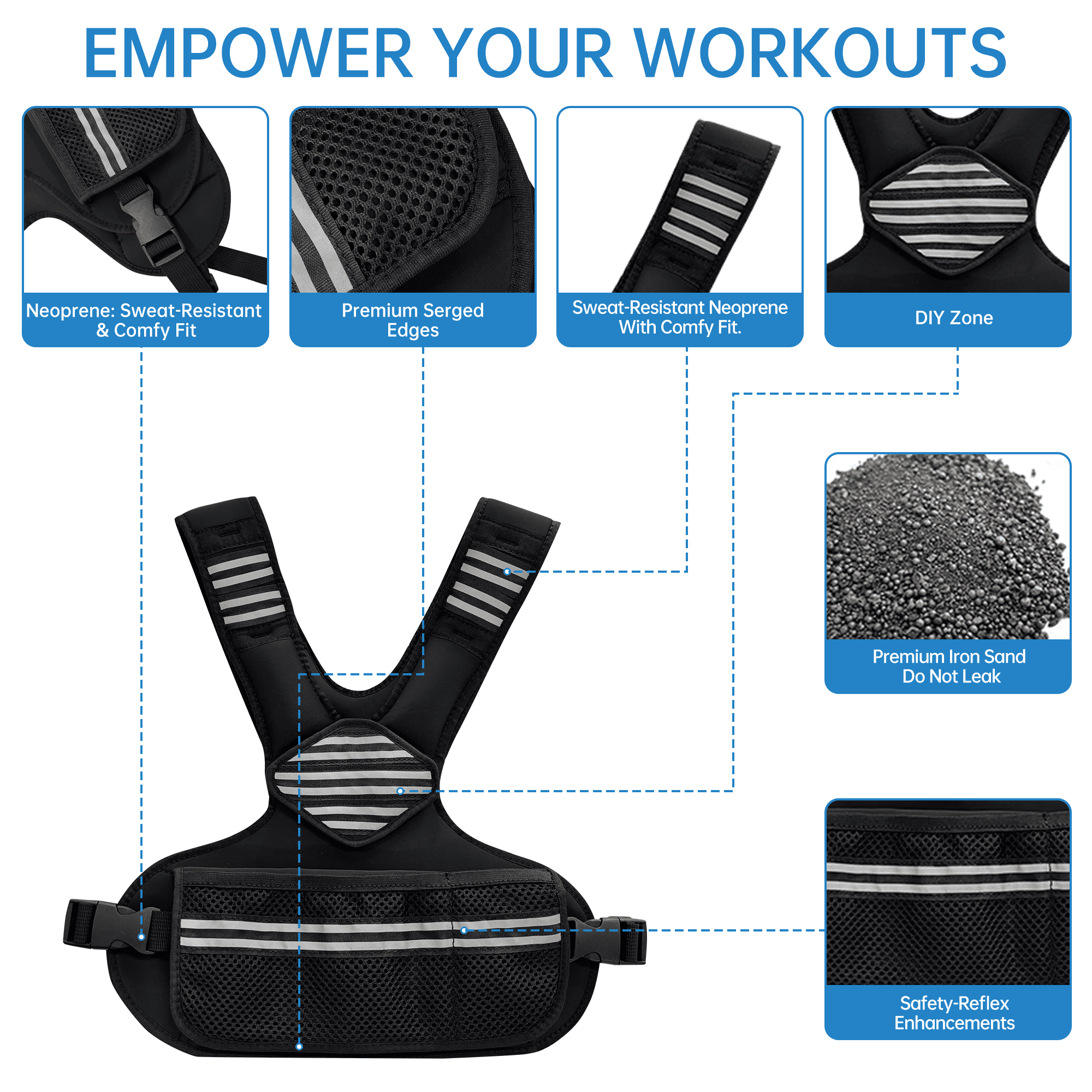 Adjustable Weighted Vest, 6-20 Lb, Weight Adjustable, Weight Vest with Reflective Strips, Large Pocket for Walking, Jogging, Rucking, Running and Strength Training, Home Gym Workout Equipment