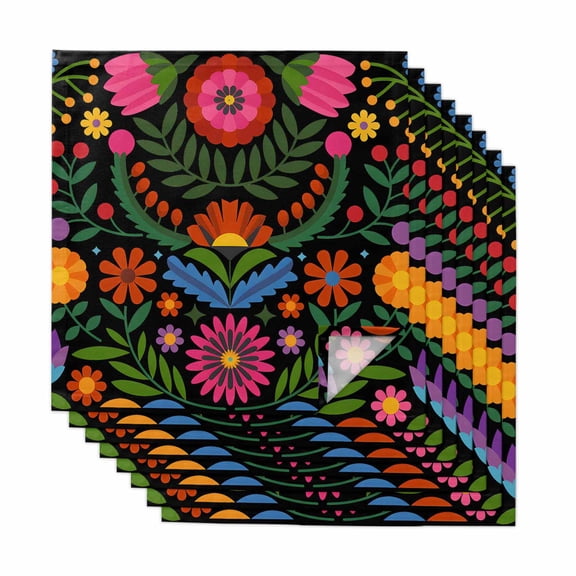Bohemian Cloth Napkins, Red Green Tribal Mexican Abstract Flower Washable and Reusable Dinner Napkins Set of 8, Table Napkin for Kitchen Party Birthday Wedding Hotel Housewarming 20"x20"