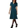 thumbnail image 4 of INSPIRE CHIC Women's 1950s Retro Vintage V Neck Button Down A-Line Swing Wear-to-Work Dress, 4 of 5