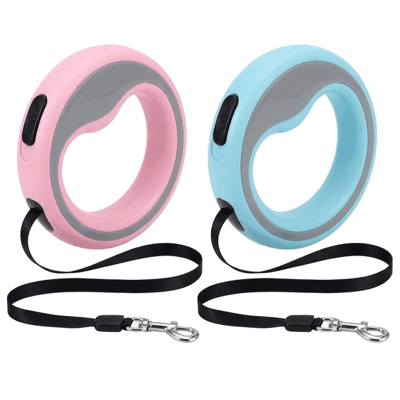 ROSEXIXI Retractable Dog Leash, Pink O-Shaped Tangle-Free Wear-Resistant Nylon Ribbon Pet Leash Automatic Extendable Walking Lead for Puppy Corgi Bichon Outdoor Small Dogs Training