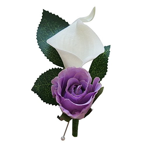Purple Lavender White Rose Bridal Wedding Bouquet & Boutonniere 