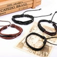 thumbnail image 5 of GKNET 4PCS Mens Handmade Leather Braided Surfer Wristband Bracelet Bangle Wrap G F WY4, 5 of 6