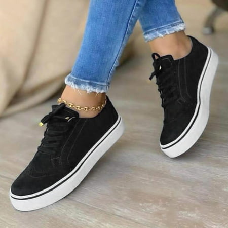 

Feiboyy Women s Fashion Casual Flock Round Oxford Lace Up Flat Single Shoes