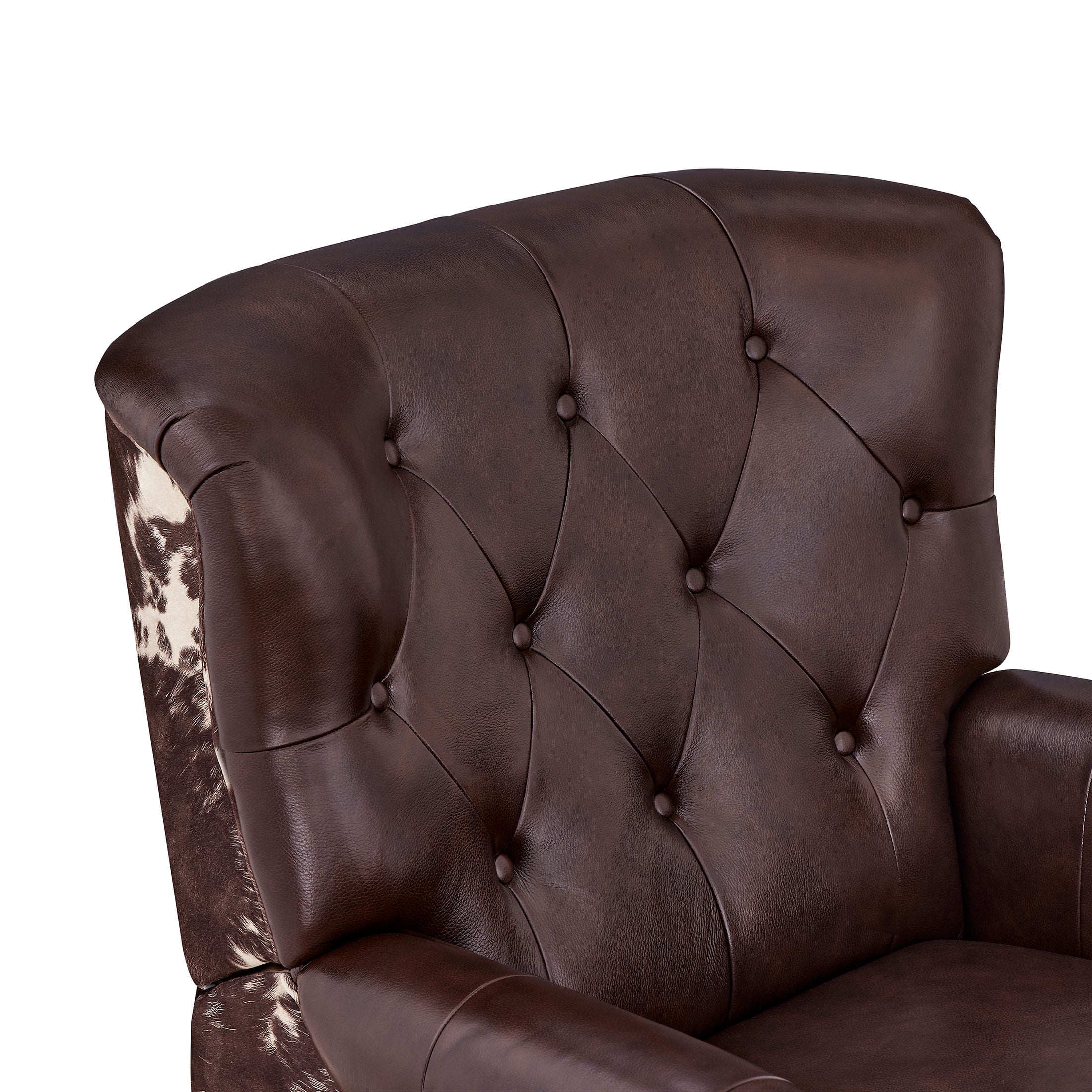 The Pioneer Woman Harper Pushback Leather Recliner with Whiskey & Faux Cowhide Upholstery