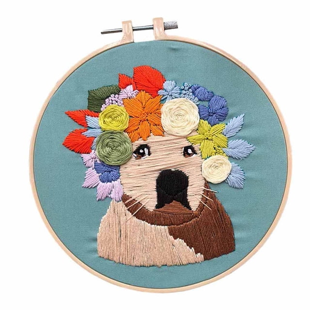 veasfak Embroidery Starter Stamped Dog Pattern 6inch Plastic Embroidery Hoop H H