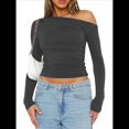 thumbnail image 1 of Blusa Informal de Larga con Cuello y Hombros Descubiertos para Mujer, Ajustada, para Salir, Estilo Y2K Gris Oscuro L, 1 of 7