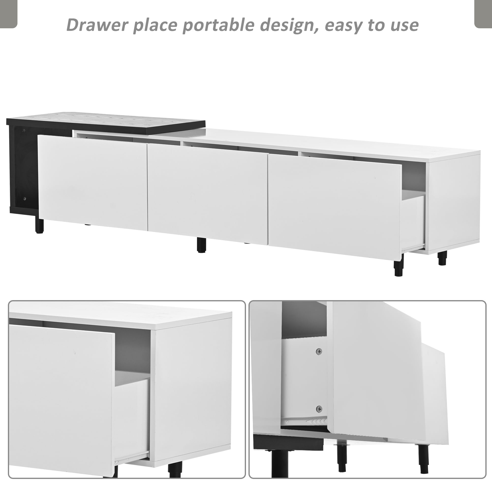 DEALTOPS Modern TV Stand with Large Drawers and Open Compartment for TVs up to 80'' - White