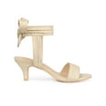 thumbnail image 3 of BLISSFUL STEP Women Open Toe Ankle Bow Tie Mid Heels Sandals Beige 9, 3 of 7