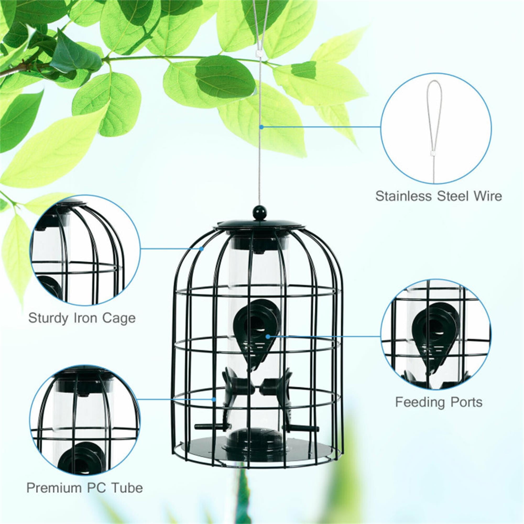 Kadyn 10" Bird Feeder for Outside Hanging, Metal Seed Guard Deterrent House Squirrel-proof Caged Tube Wild Hut, Green