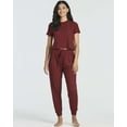 thumbnail image 2 of Real Essentials 2 Pack: Women's Ribbed Knit Cropped Short Sleeve Top with Jogger Sweatpants Lounge Set Sleep, 2 of 6