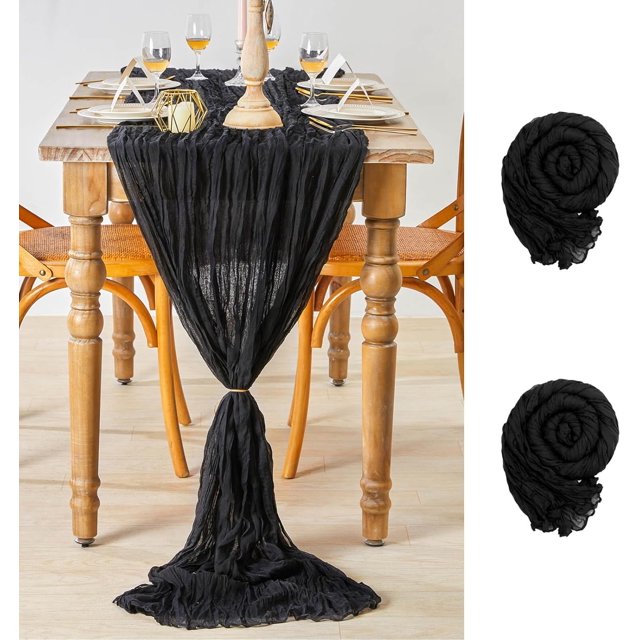 Cheesecloth Table Runner Black Table Runners 36x120 Inches Boho Cheese Cloth Table Runner for Birthday Party Cake Table Decor Banquet Decorations 2 Packs