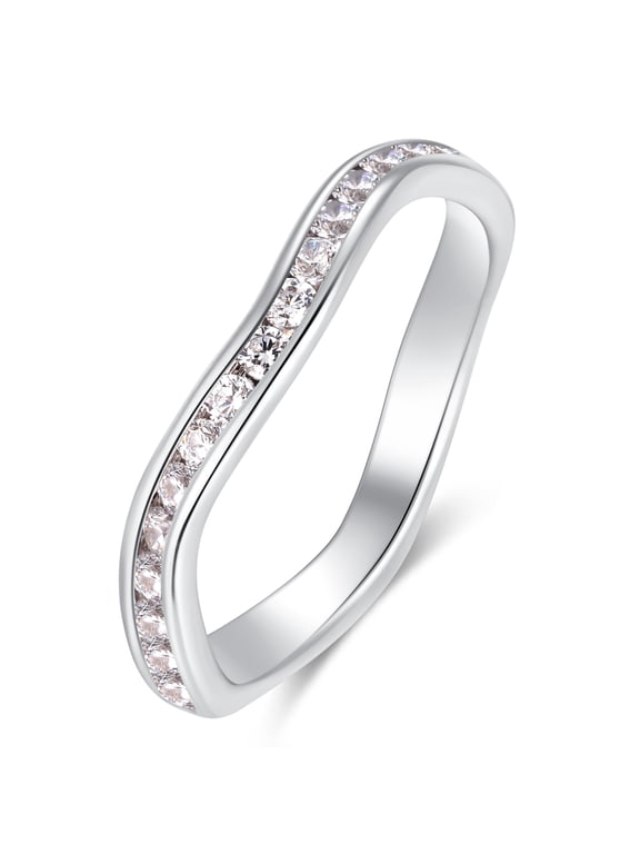 Birthstone Eternity Band Ring Wave Style (Channel Set/Full Round), Stackable Fashion Ring with Crystal Birthstone