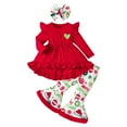 thumbnail image 2 of AJIWYH Toddler Baby Girl Clothes Solid Color Long Sleeve Ruffle Tops Floral Bell-Bottoms Pants and Headband Outfits Set Christmas Baby (Red,2-3 Years), 2 of 7