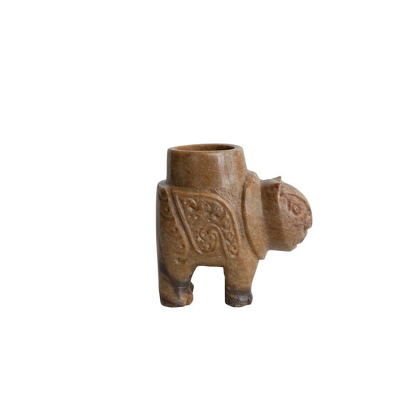 Creative Co-Op Global Carved Soapstone Animal Tealight Candle Holder, Brown