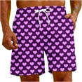 thumbnail image 4 of Penkiiy Men Drawstring Valentine's Day Love Print Beach Casual Trouser Shorts Pant XS Purple, 4 of 9
