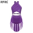 thumbnail image 2 of Vestido de leotardo superpuesto con espalda descubierta y tiras para niños y niñas, traje de actuación de baile latino lírico con diamantes de imitación brillantes, 2 of 5