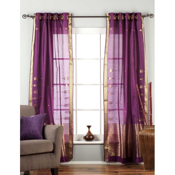 Purple Ring Top Sheer Sari Curtain - 43W x 84L - Pair