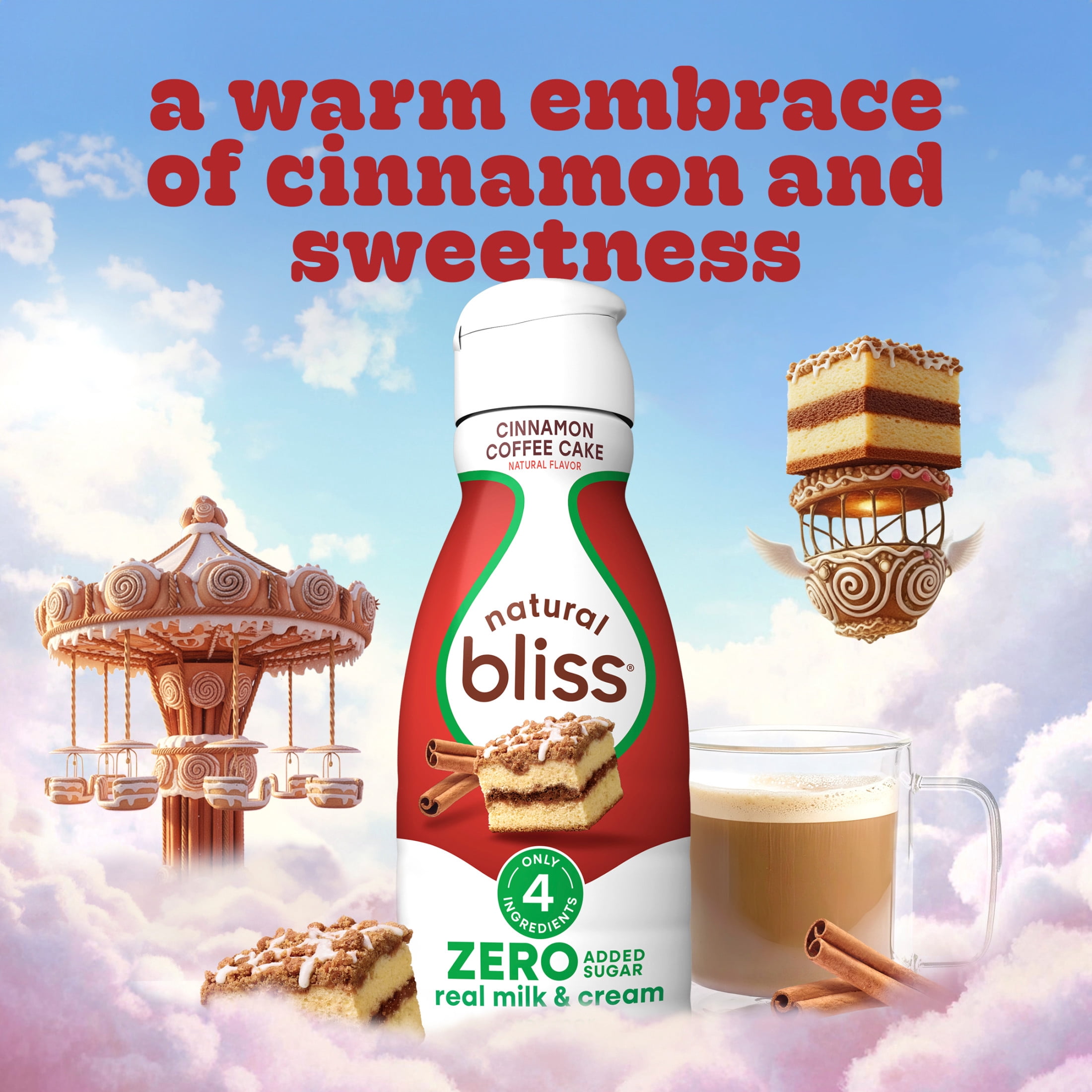 Coffee mate Natural Bliss, Sugar Free, Cinnamon Coffee Cake, Dairy, Refrigerated Creamer, 32 fl oz Bottle