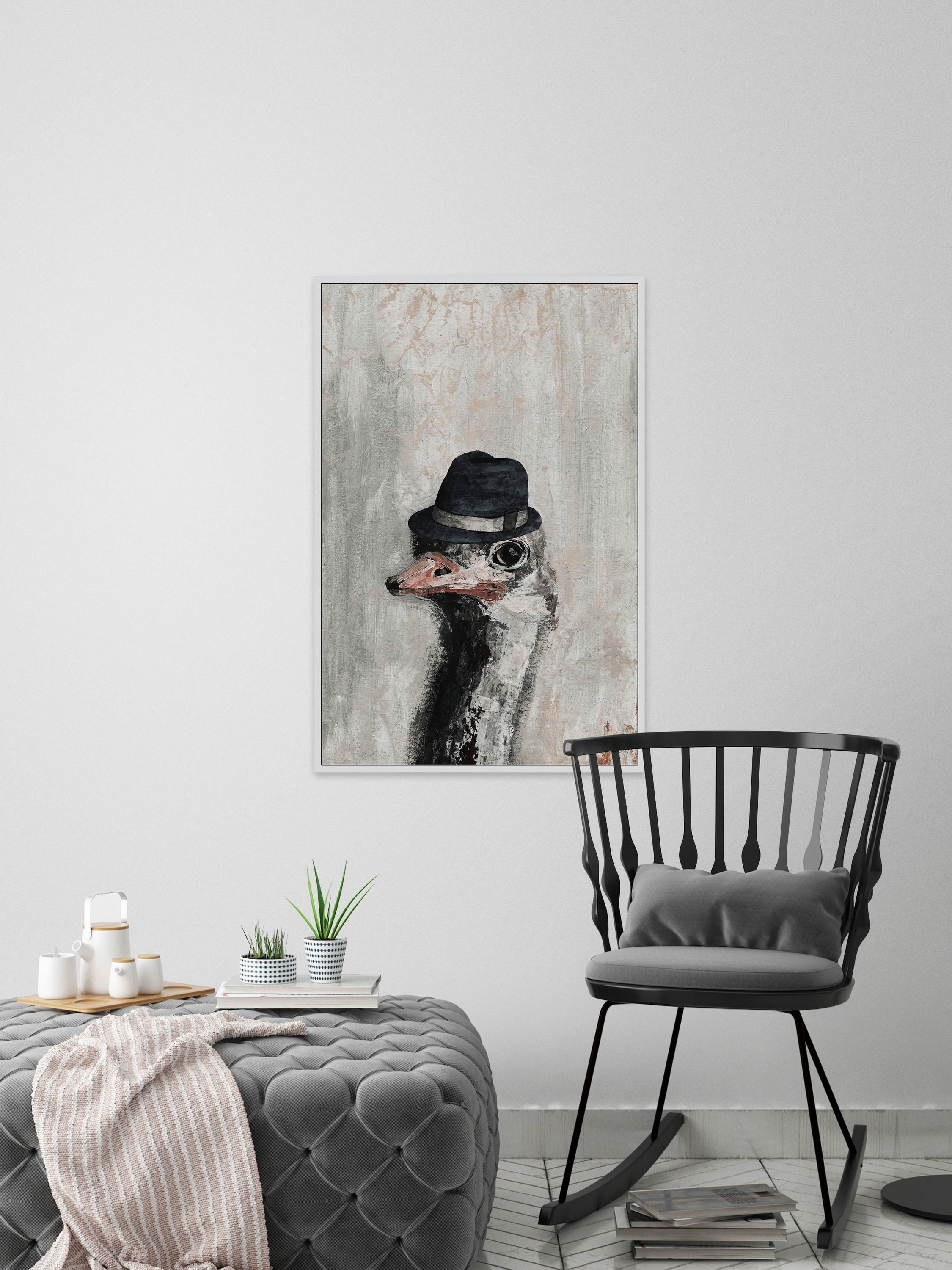 Mister Ostrich Floater Framed Painting Print on Canvas