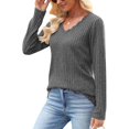 thumbnail image 3 of Yokua Womens Sweaters Casual Long Sleeve Scalloped Trim V Neck Lightweight Ribbed Knit Tunic Shirts Pullover Sweater Tops, 3 of 10