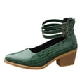 thumbnail image 2 of GERsome Women's Low Block Heels Closed Pointy Toe Ankle Buckle Chunky Heels Pumps Casual Wedding Dress Shoes, Green Size 9.5, 2 of 9