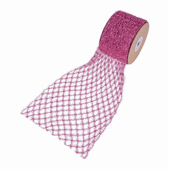 NAMZI Stretchable Glitter Diamond Mesh Ribbon Wired Ribbon Wide 2.5" to 6" for Christmas Tree,Wreaths Supplies,Home Decor, Gift Wrapping,DIY Crafts, 2.5” x 5 Yards x 1 Rolls, Pink