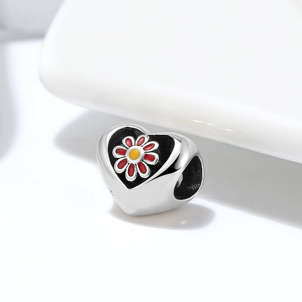 Heart Flower Charm European Bead Sterling Silver Ginger Lyne Collection