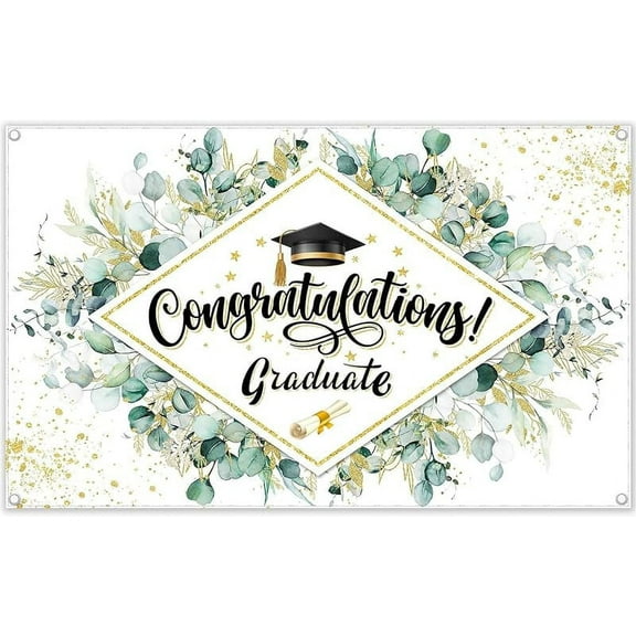 Greenery Leaves Graduation Backdrop Congraduations Grads Banner Class of 2024 Background Party Decorations School Prom Photo Booth