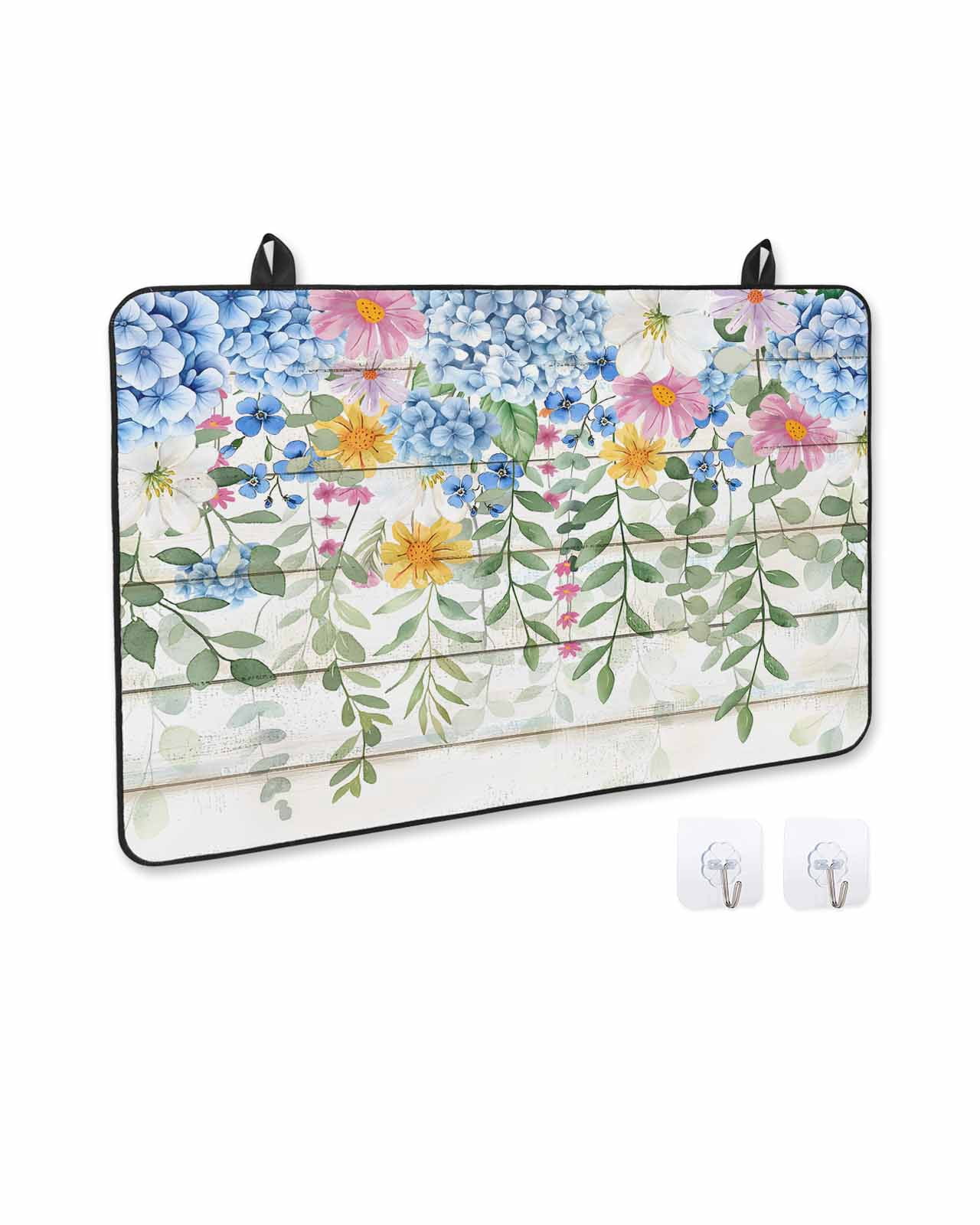 nqOlkjepod Large Induction Cooktop Protector Mat 36"x21", Blue Spring Floral Stove Top Covers for Electric Stove, Summer Botanical Pastoral Wooden Stove Burner Cover Mats, Glass Top Stove Cover