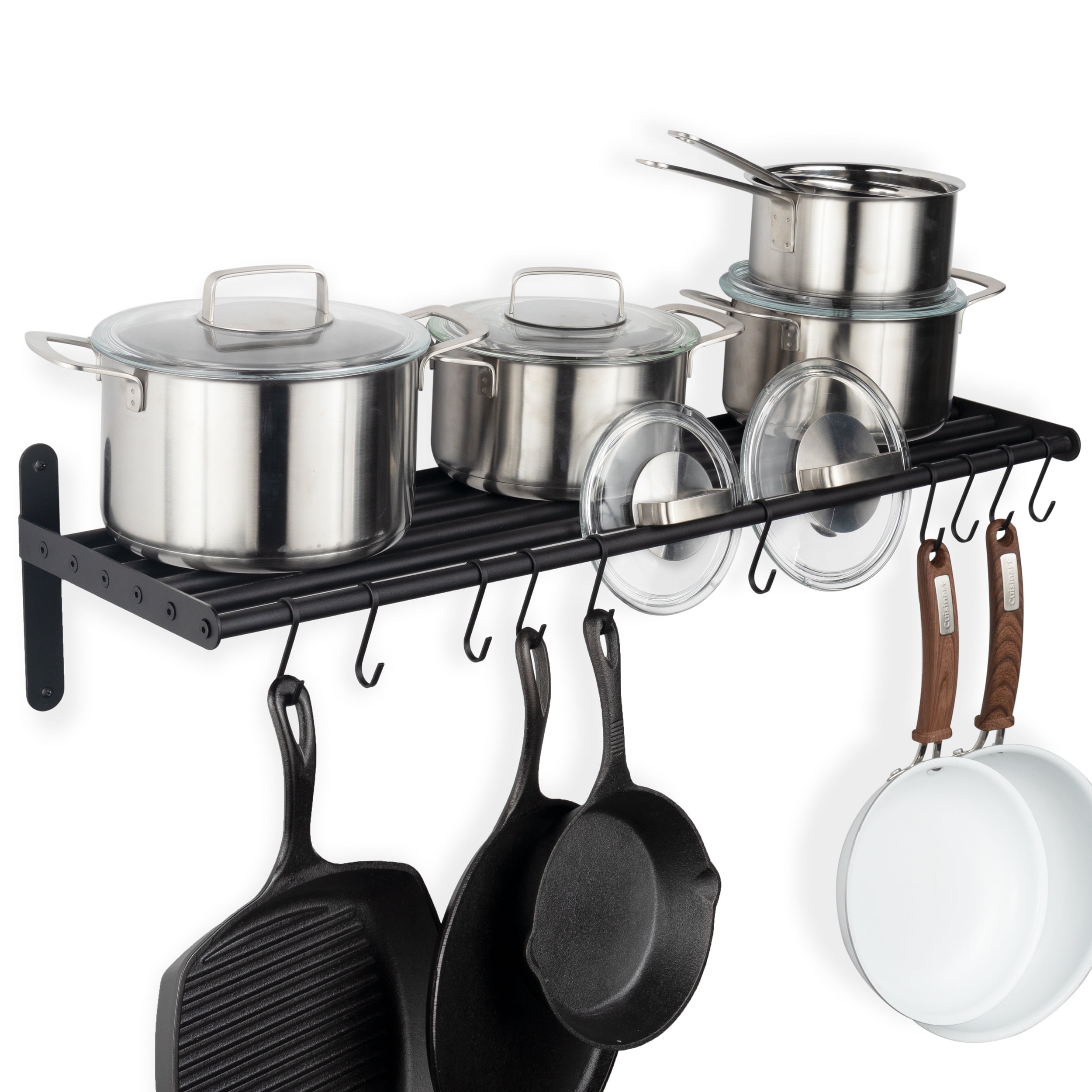 Kitchen Wall Pot Pan Rack,With 6 Hooks suitable for Juicer or Coffeemaker Mecete 304 Stainless Steel Standard Wall Shelf Capacity 200 lb Cookware Storage Organizer 23.5 x 9.5