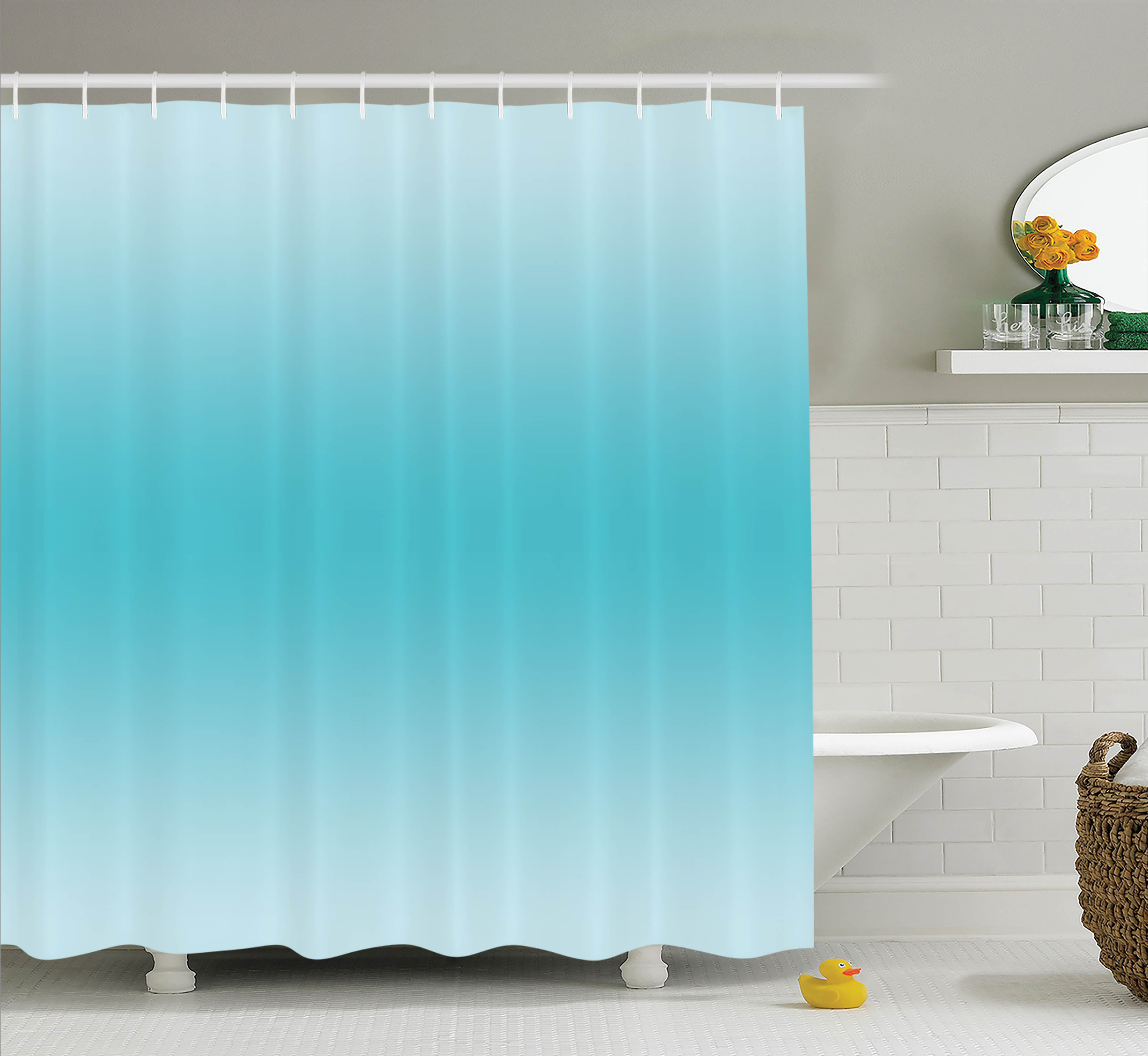 Ombre Shower Curtain, Abstract Theme Tropical Beach Cove Aquatic Ombre