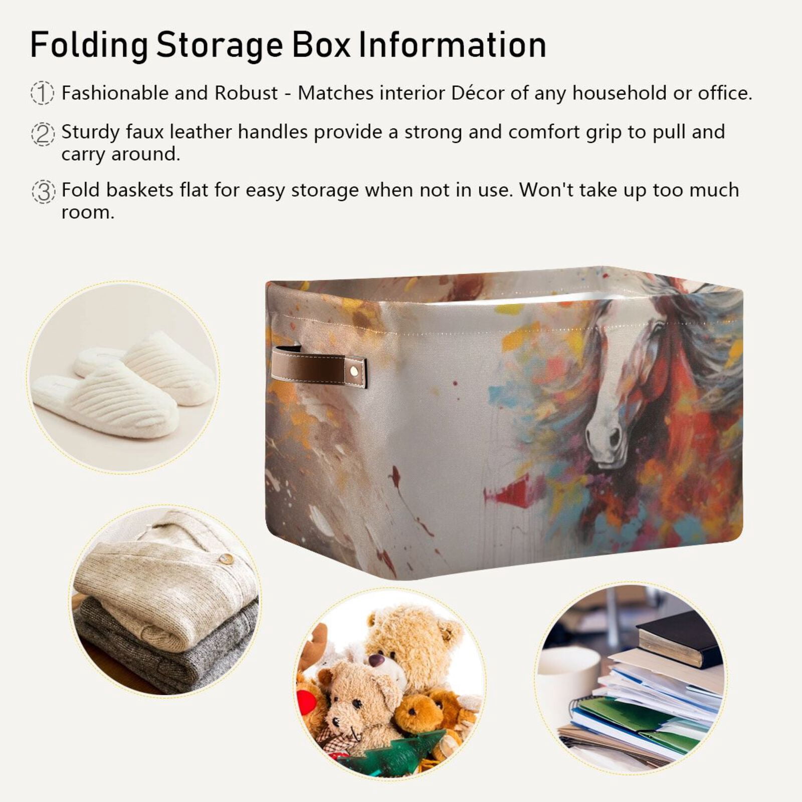Horses Painting Storage Bins Baskets With Handles Storage Box Clothes Organizer Organization Toys