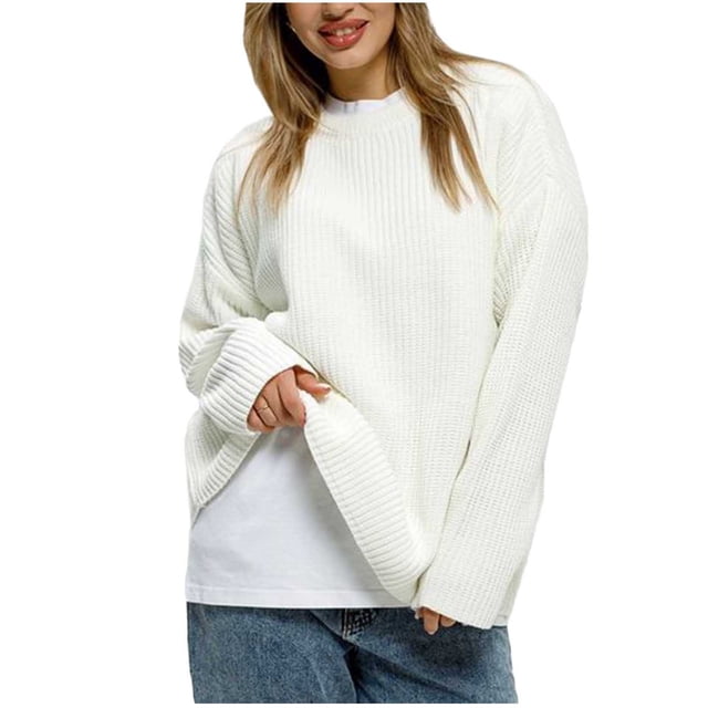 Timegard Womens Sweaters Fall Winter Casual Crewneck Long Sleeve Solid Color Knit Pullover Tops Fashion