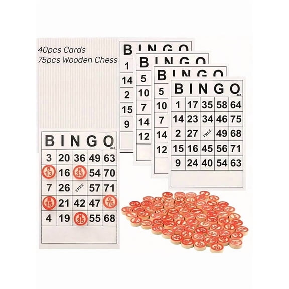 Classic Bingo Game Set for Adults and Kids, 40 Premium Bingo Cards and 75 Durable Wooden Calling Numbers, Family Game Night Set for Holiday Parties, Group Travel and Classroom Fun
