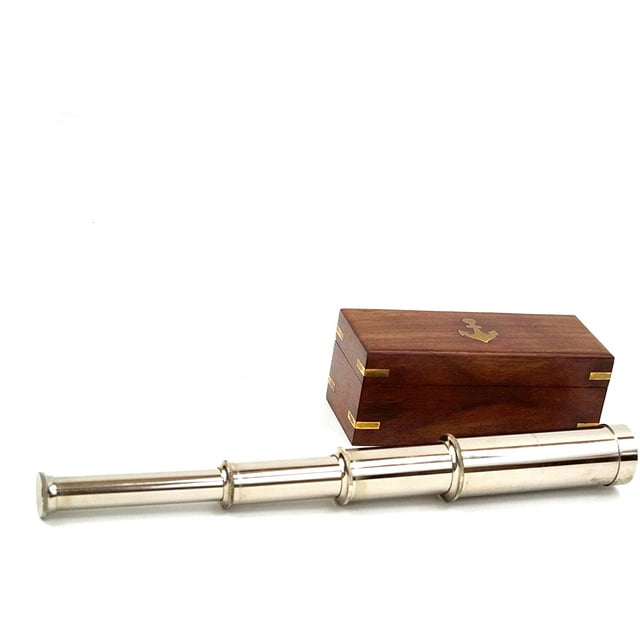 15" Handheld Brass Telescope with Leather Case - Nautical Collector