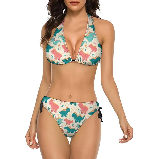 NICKSUN Women's Bikini Sets, Cute Print Two Piece Bathing Suits Sexy Halter Padded Bikini Swimsuits