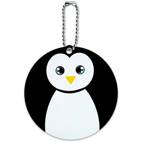 Penguin Black and White Round Luggage ID Tag Card Suitcase Carry-On