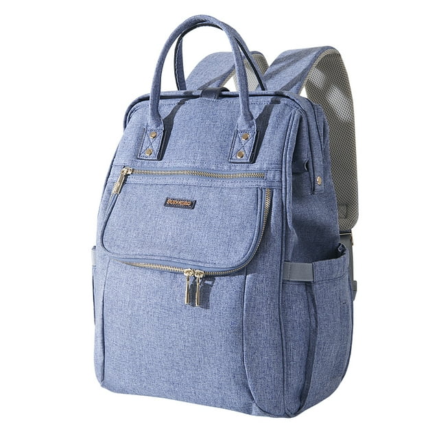 Sunveno Easy Open Diaper Bag Backpack with Insulated Pockets, Stroller Straps and Changing Pad, Blue
