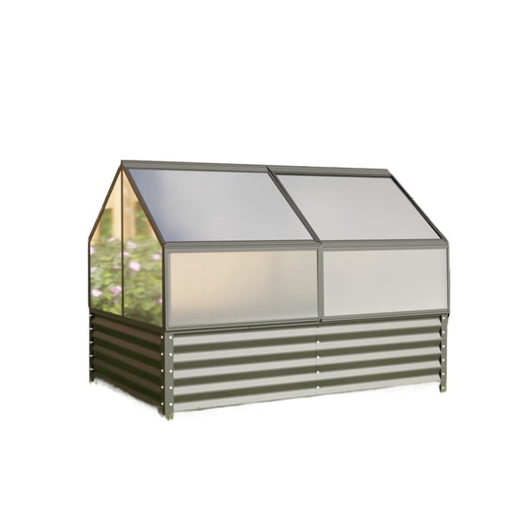 Dual-Function Greenhouse with Raised Bed - Polycarbonate Enclosure & Galvanized Planter for Efficient Gardening