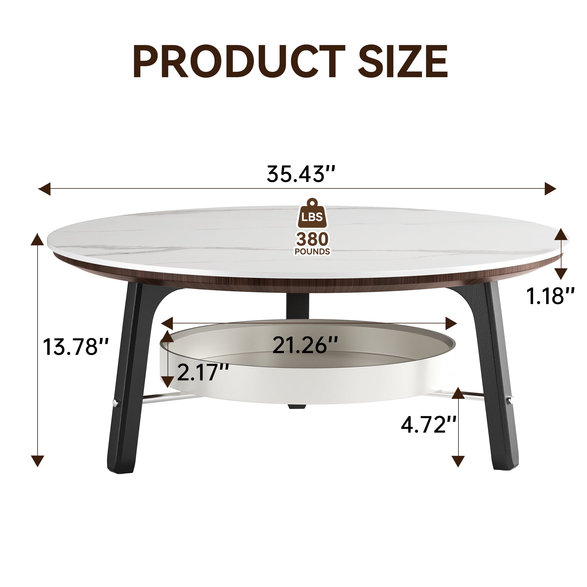 Leumius Round Coffee Table with Storage Shelf, Modern Minimalist Center Table for Living Room White
