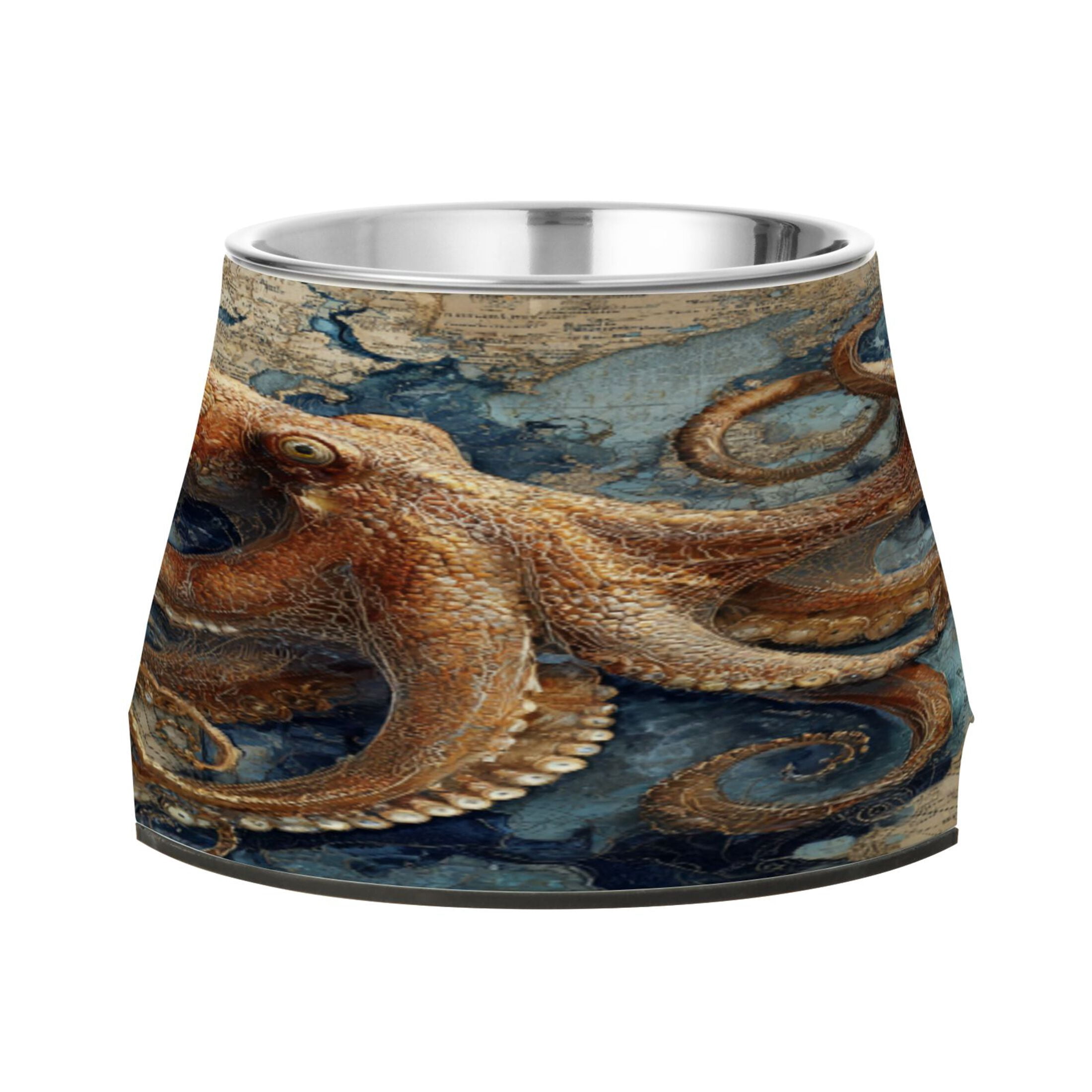 Raised Pet Bowl with Removable Stainless Steel Insert Anti-Slip No-Tip Dog Bowl for Small to Medium Pets Deep Sea Octopus