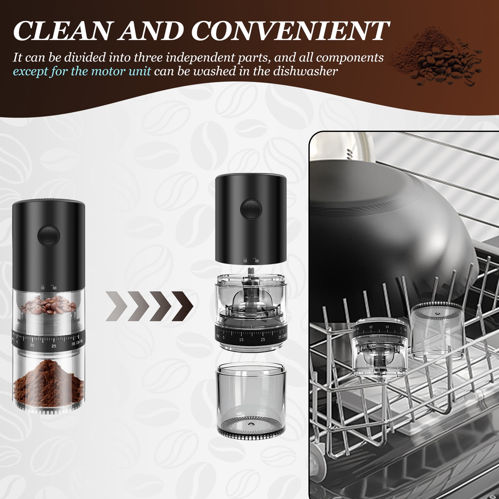 Portable Rechargeable Coffee Grinder, Electric Grinder with 38 Adjustable Settings, Ceramic Burr for Travel Camping Home Use