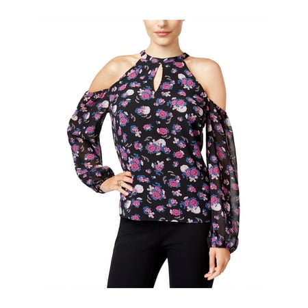 Keyhole Beaded Halter Top - BAR III Womens Black Cold Shoulder Keyhole Floral Long Sleeve Halter Blouse Evening Top Size: XXL